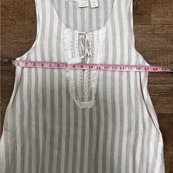 ST Tropez 100% Linen Shift Dress Striped Embroidered Tie Chest Size Small - Picture 8 of 9